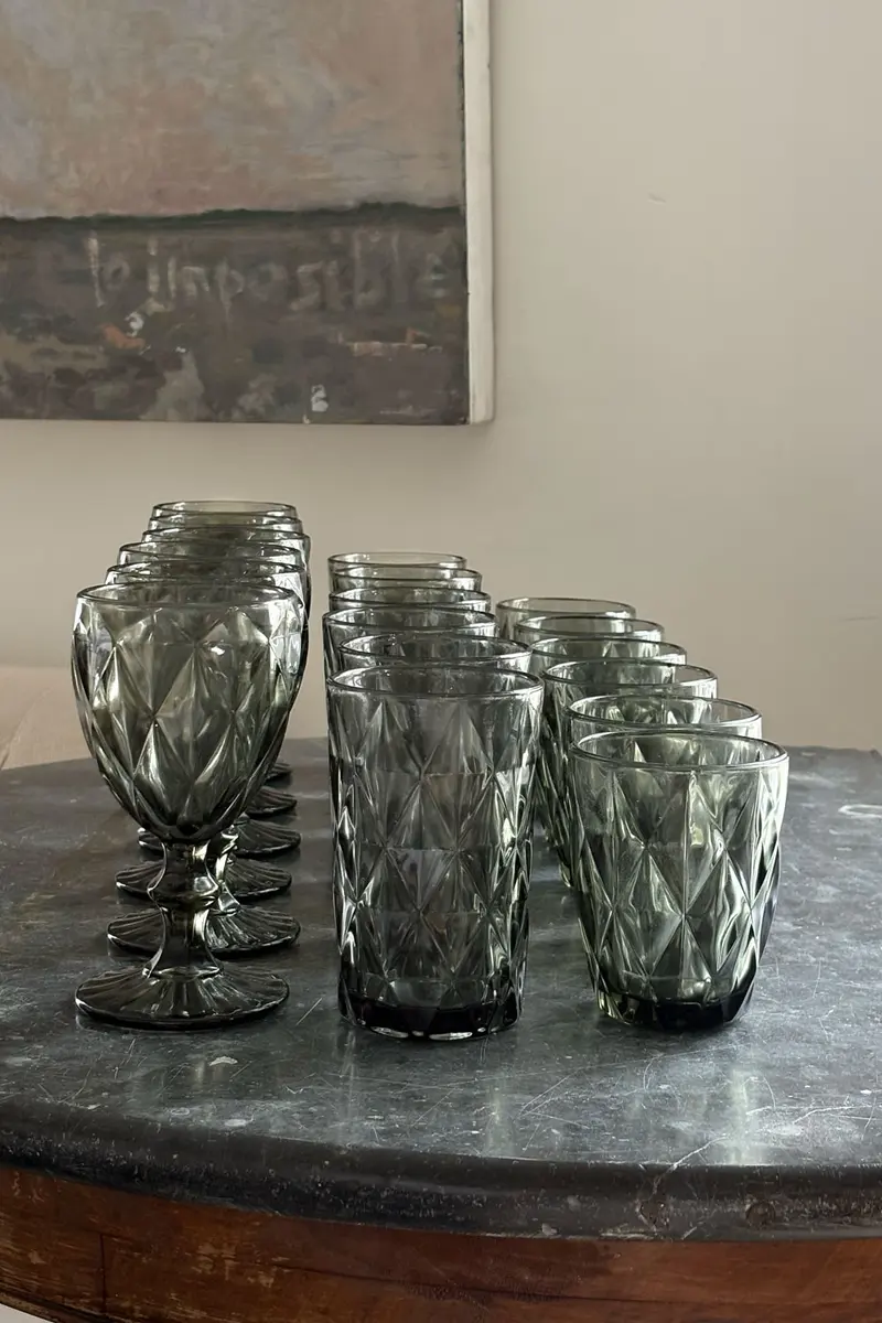 Cristalería Completa Gris Diseño Rombos