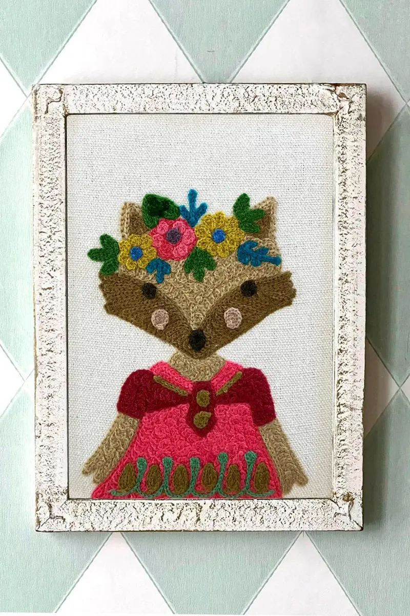 Cuadro Infantil Retrato Zorra Bordado