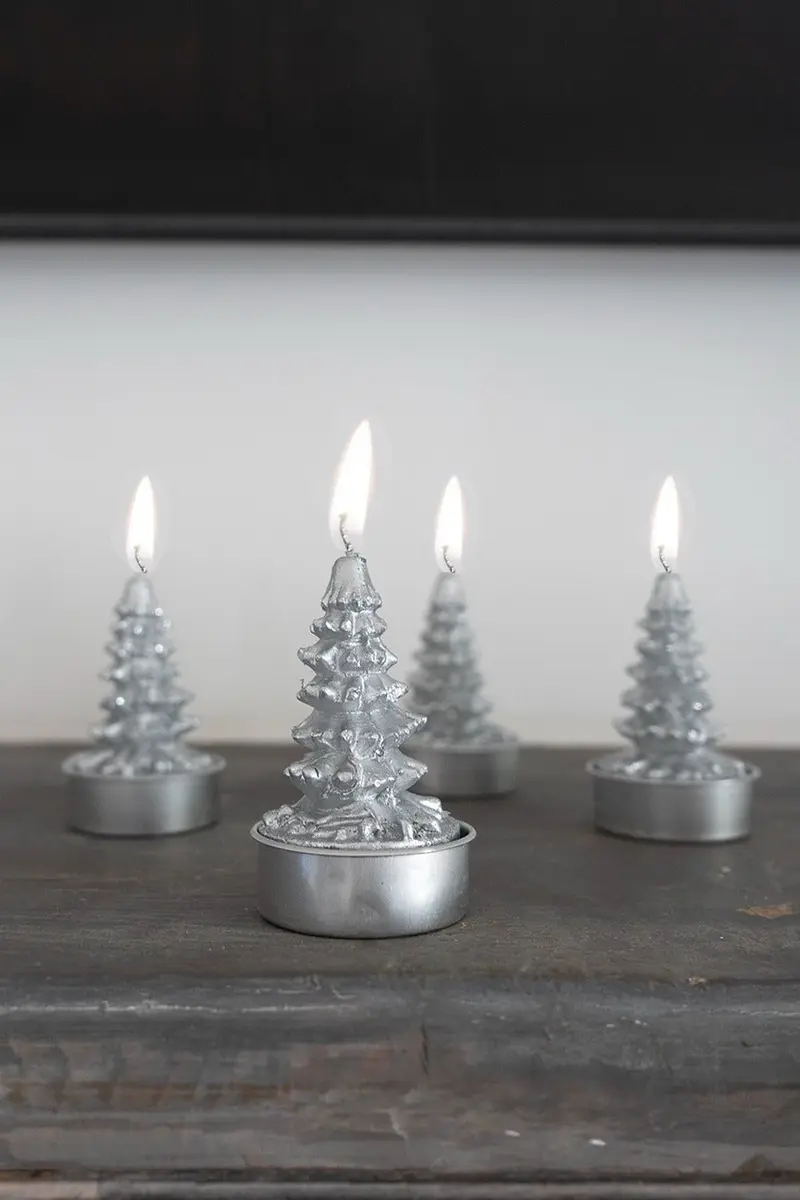 Cuatro Velas Con Forma De Árbol De Navidad De Cera Y Purpurina