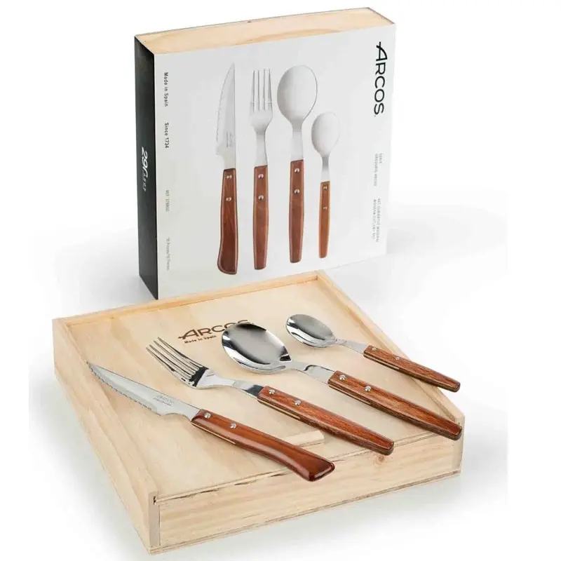 CUBERTERIA CHULETERO 16 PIEZAS CAJA MADERA ARCOS