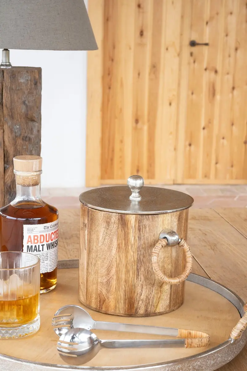 Cubitera De Madera Con Arandelas, Tapa Y Pinza