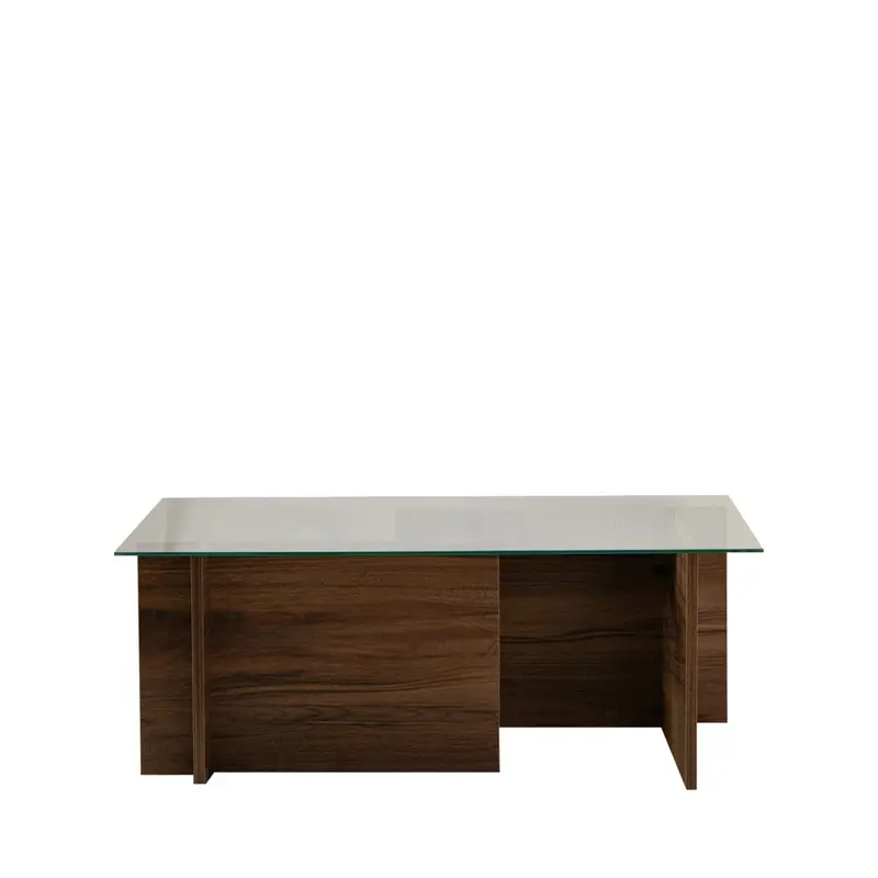 Cubix II - Mesita de centro de vidrio templado y madera