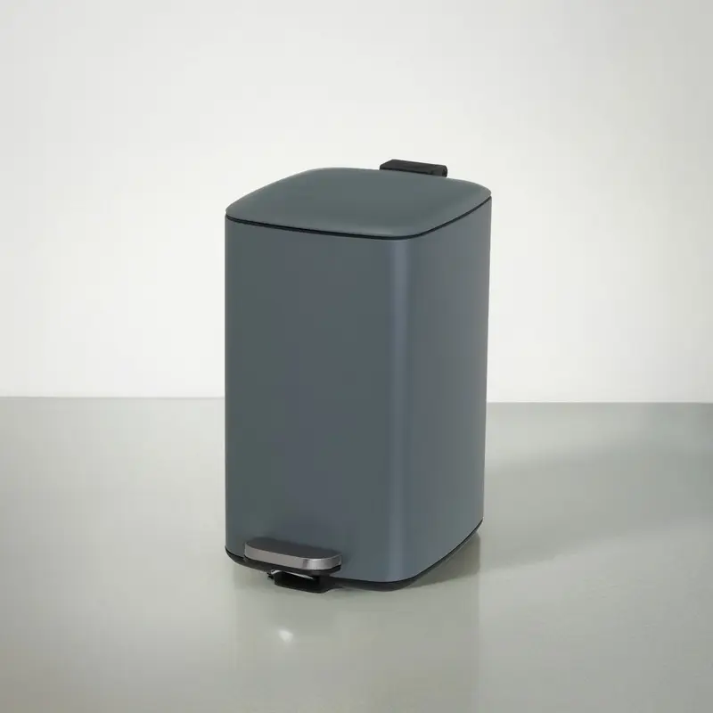Cubo de basura cuadrado de 20 litros de metal gris mate antihuellas