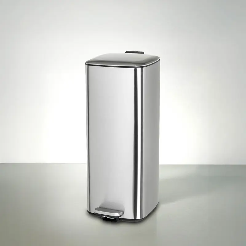 Cubo de basura cuadrado de 30 litros de acero inoxidable plateado