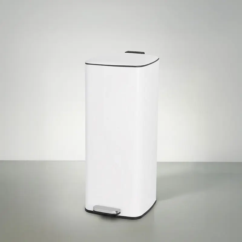Cubo de basura cuadrado de 30 litros de metal blanco antihuellas