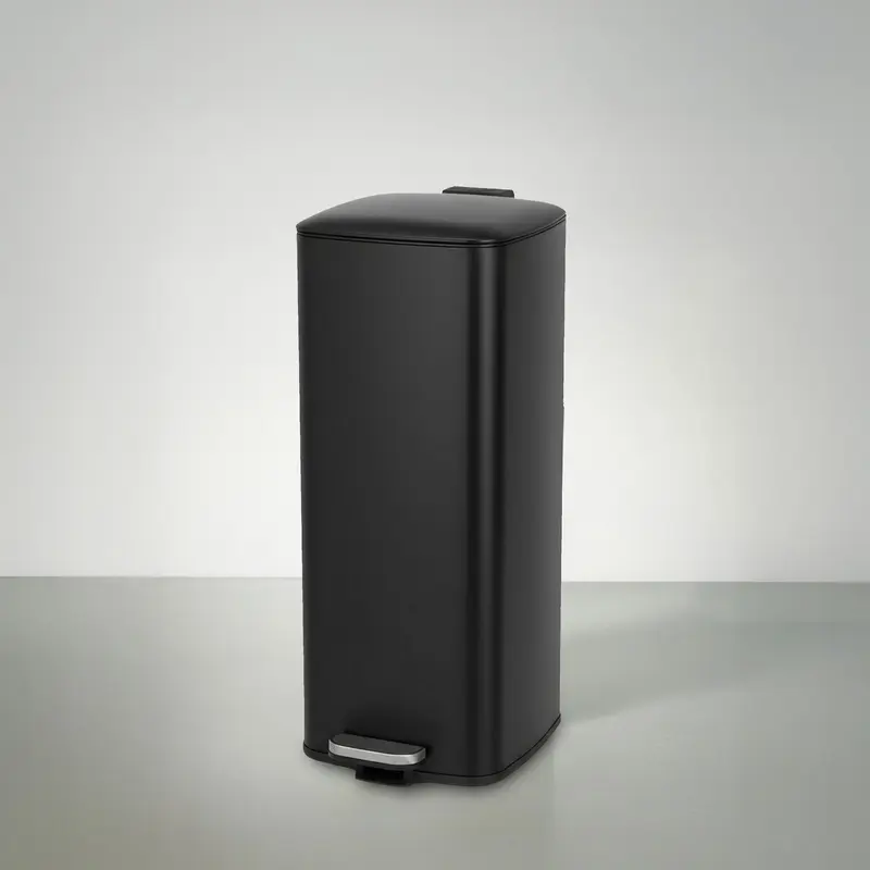 Cubo de basura cuadrado de 30 litros de metal negro antihuellas