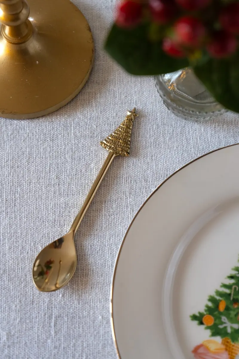 Cucharita De Bronce Con Diseño De Árbol De Navidad