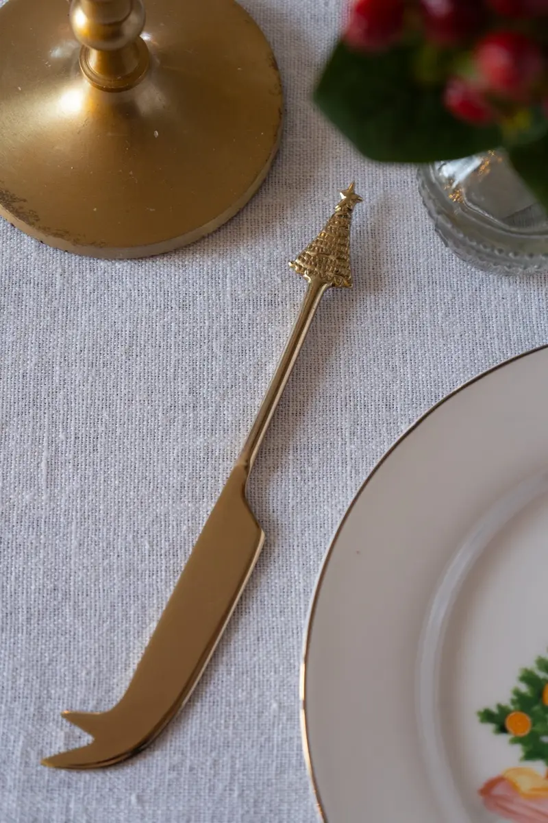 Cuchillo Quesos De Bronce Con Diseño De Árbol De Navidad