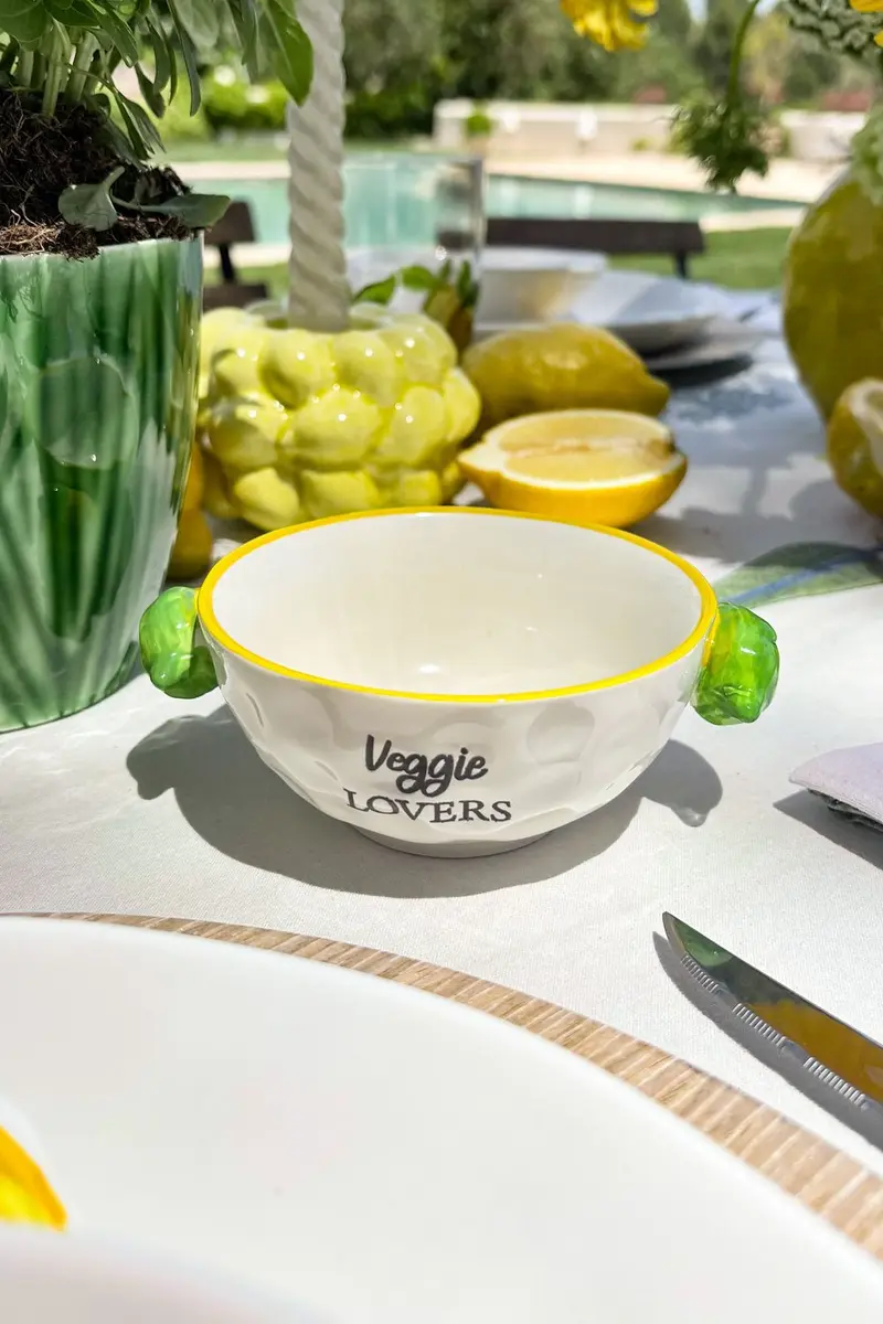 Cuenco Borde Amarillo Porcelana Vajilla Huerto