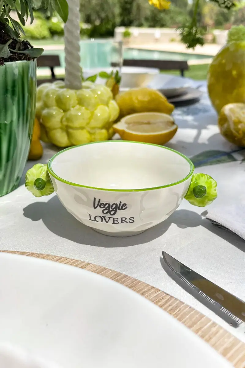 Cuenco Borde Verde Porcelana Vajilla Huerto