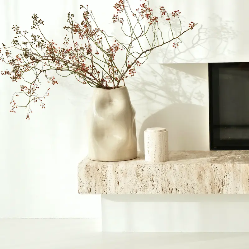 Cuenco de almacenamiento con tapa - Arenisca blanca - Travertino - Al. 15,8 cm