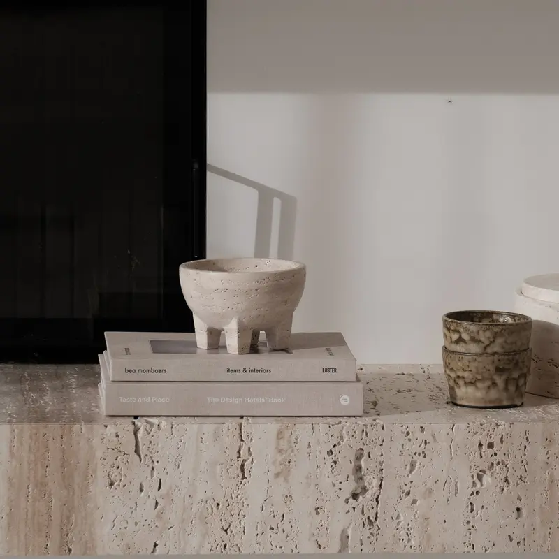 Cuenco de travertino - Arenisca blanca - D15 cm