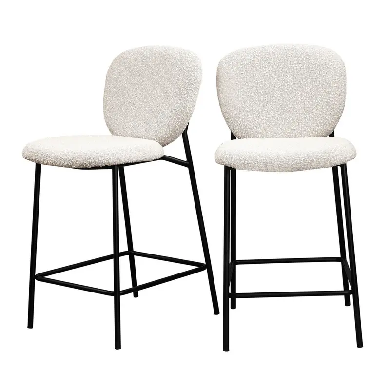 DALBY - Lote de 2 taburetes de bar de tela rizada y metal Alt.65cm