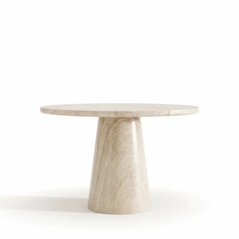 DANLI - Mesa de comedor redonda para 4 personas efecto travertino