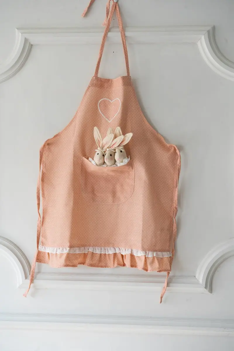Delantal De Niños Mini Con Diseño De Conejos & Puntos Rosa