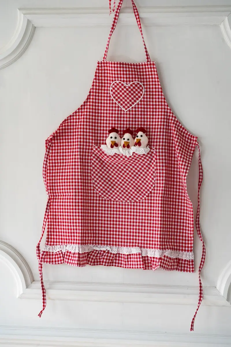 Delantal De Niños Mini Con Diseño De Gallinas & Cuadros Rojos