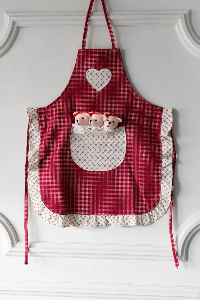 Delantal De Niños Mini Con Diseño De Osos & Cuadros Rojos