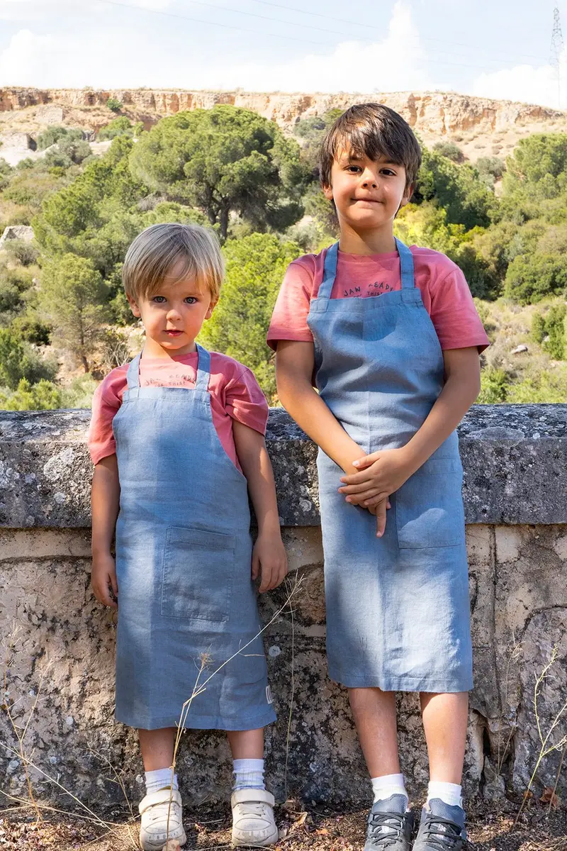 Delantales De Lino Azul Niños