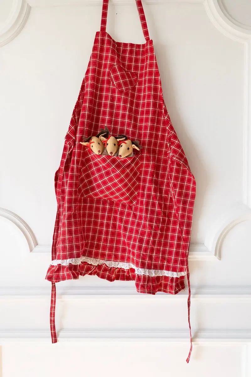 Delantales De Niños Con Diseño De Renos & Cuadros Rojos