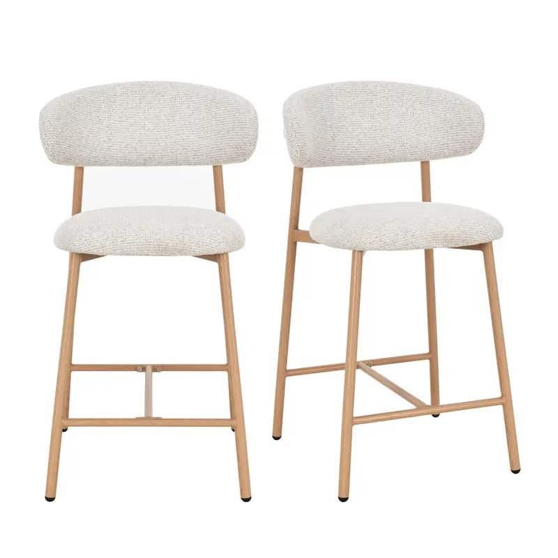 DRACO - Juego de 2 taburetes de bar de tela con patas efecto madera clara H65cm