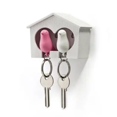 Duo Sparrow Keyring White - Pink
