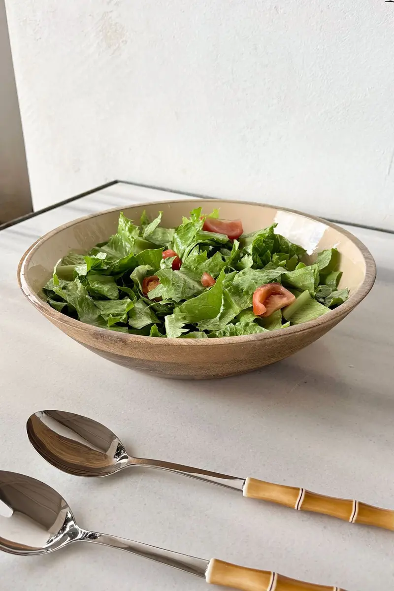 Ensaladera Grande De Madera Crema