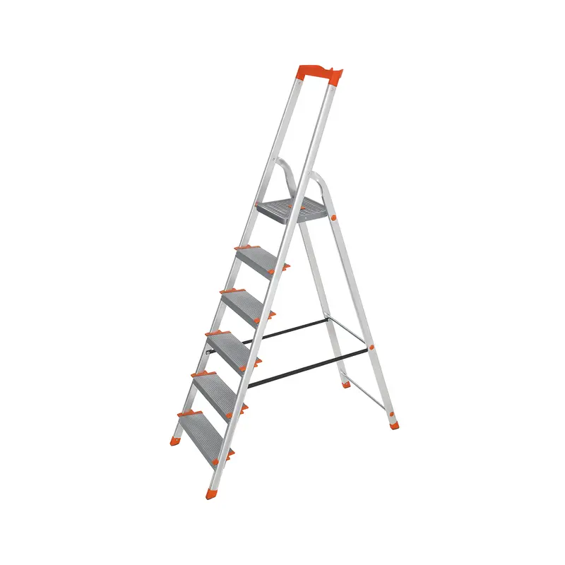 Escalera de 6 Peldaños Plata y Naranja