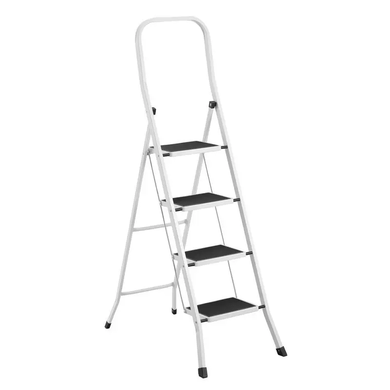 Escalera plegable de 4 peldaños antideslizantes de acero color blanco