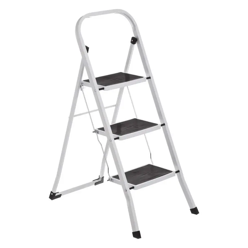 Escalera plegable de acero blanco con 3 peldaños antideslizantes de 105 cm