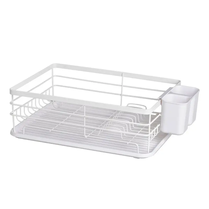 Escurreplatos de metal blanco con bandeja inferior de 42x31x14 cm