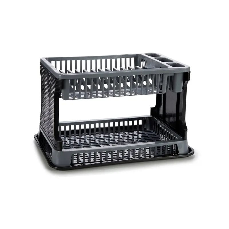Escurreplatos de Plástico 2 Pisos Gris | Escurridor de Platos con Bandeja Antigoteo