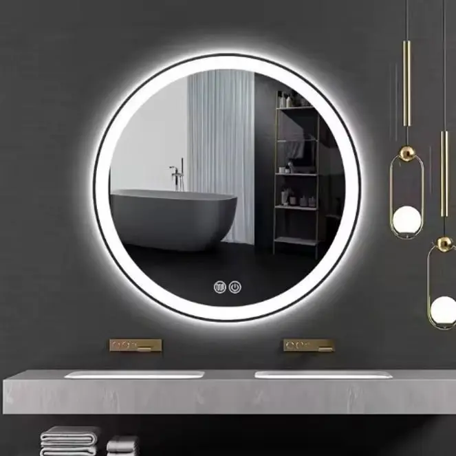 Espejo led baño con marco circular de pared antivaho  60-80 cm