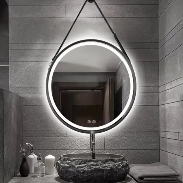 Espejo led circular colgado  para baño antivaho 60-80 cm