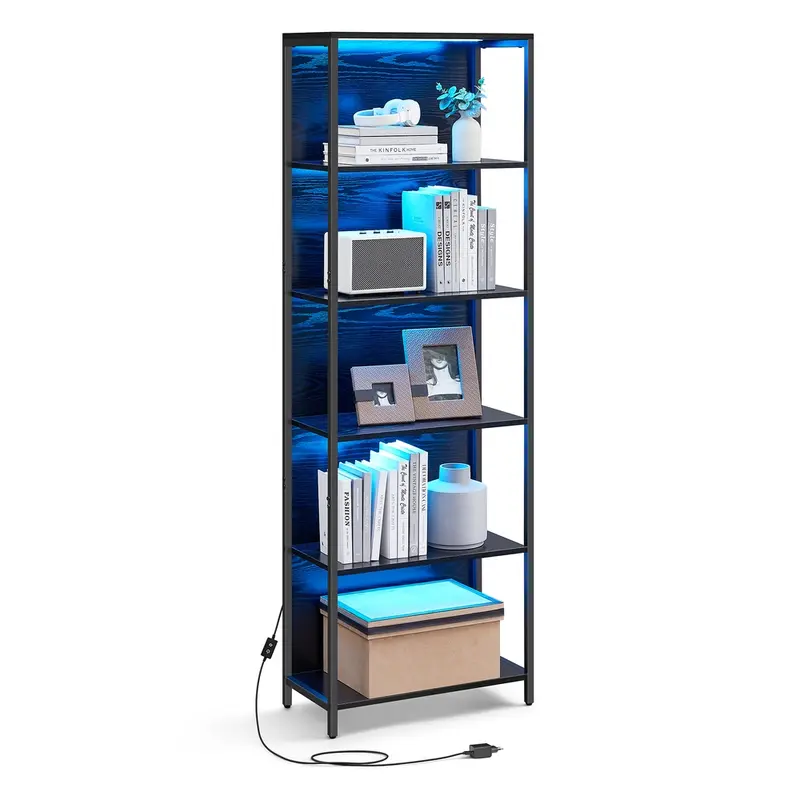 Estantería con Luz LED Librería con Luces Ajustables Marco de Acero
