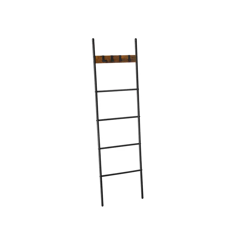 Estantería de Escalera Inclinada Marrón Rústico y Negro