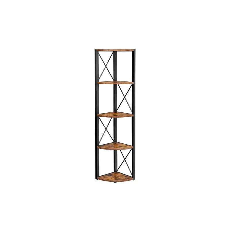 Estantería de Pared de Esquina de 5 Niveles Marrón Rústico y Negro