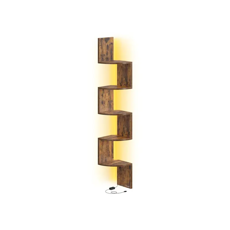 Estantería esquinera de pared con luz LED y varios niveles