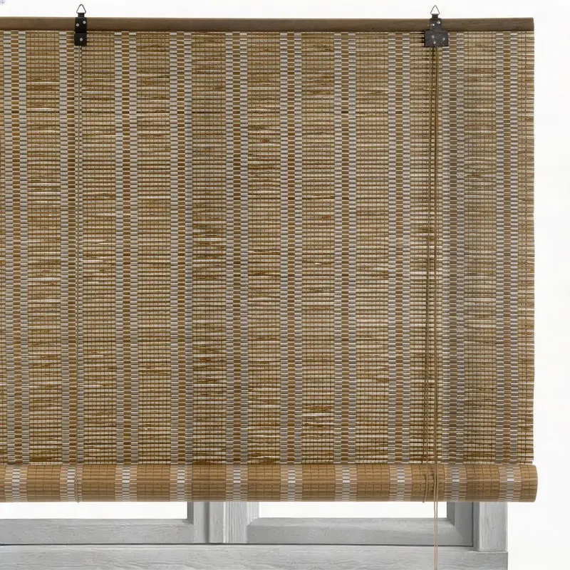 Estor enrollable de láminas de bambú natural y cosido blanco de 160x180 cm