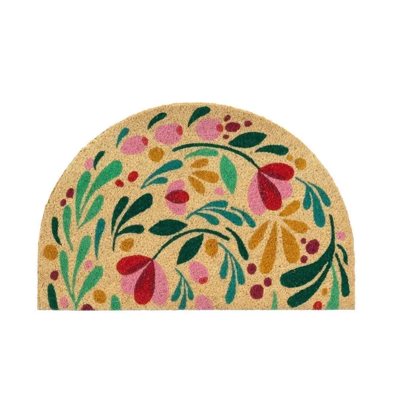 Felpudo antideslizante de fibra de coco natural semicircular de 60x40 cm