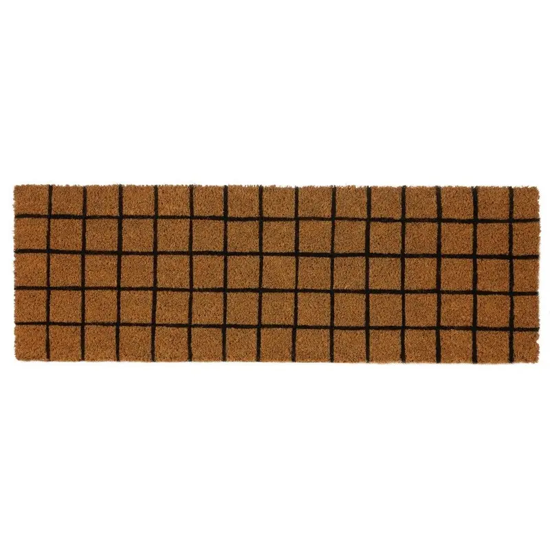 Felpudo cuadro antideslizante marrón de fibra de coco de 75x25 cm
