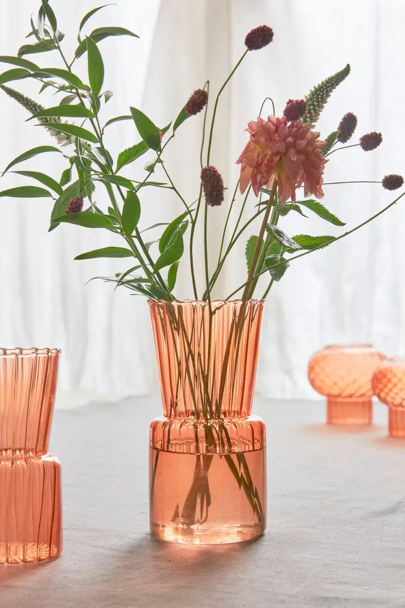 Florero De Cristal Rosa Grande