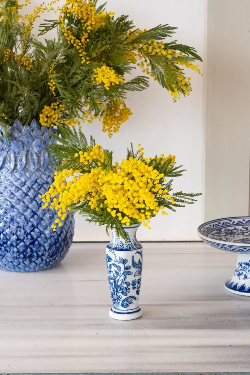 Florero De Porcelana Azul Y Blanco Modelo Aomori
