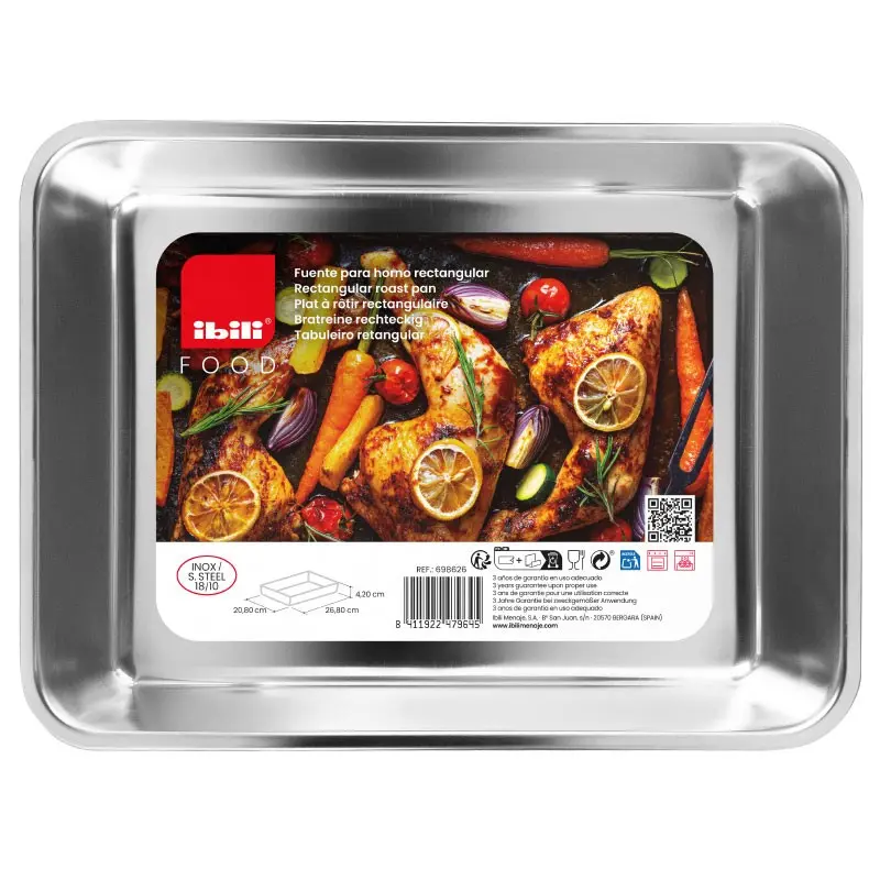 FUENTE HORNO RECTA. FOOD 26,8 X 20,8 X 4,2CM IBILI