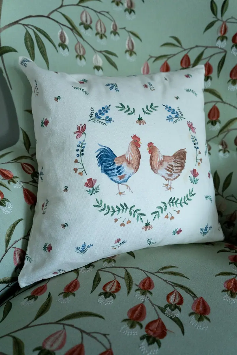 Funda De Cojín De Algodón Con Diseño De Gallinas
