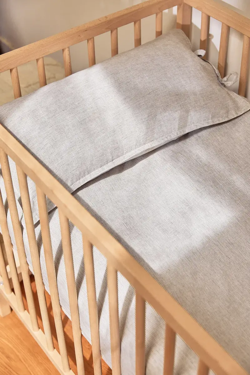 Funda nórdica de cuna + funda de almohada de lino y bambú gris Belali