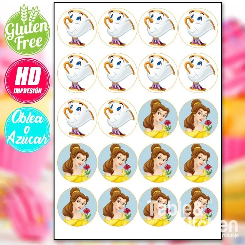 IMPRESIÓN COMESTIBLE PARA GALLETAS BELLA Y BESTIA MODELO 002