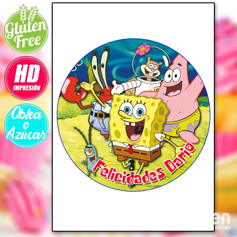 IMPRESIÓN COMESTIBLE PARA TARTA  BOB ESPONJA MODELO 002