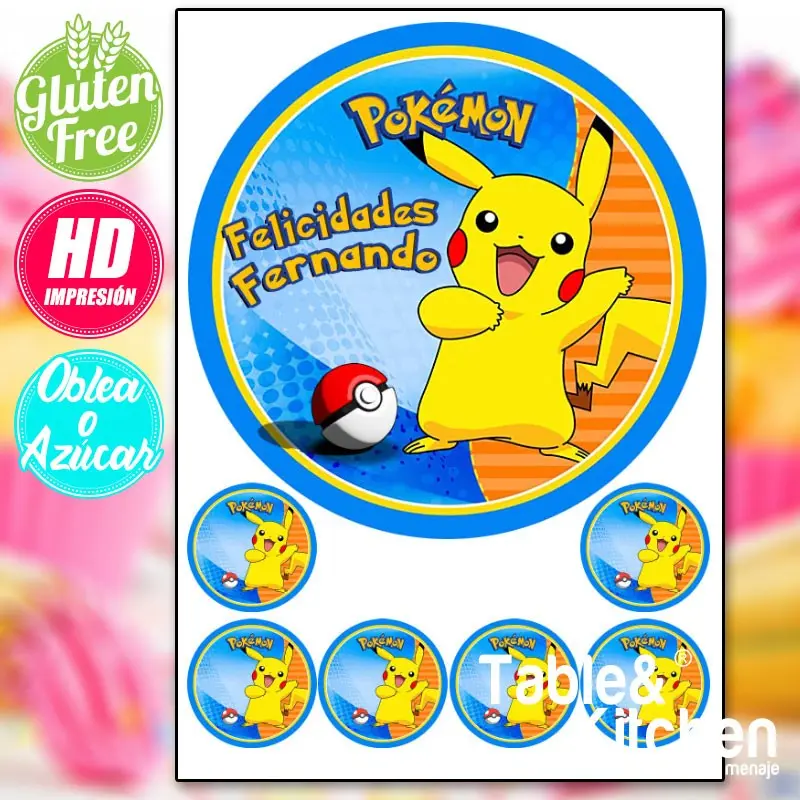 IMPRESIÓN COMESTIBLE PARA TARTA + GALLETAS POKEMON  MODELO 004
