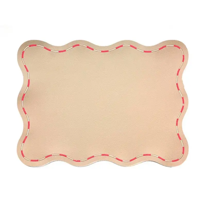 Individual Beige con Bordes Ondulados Rosa