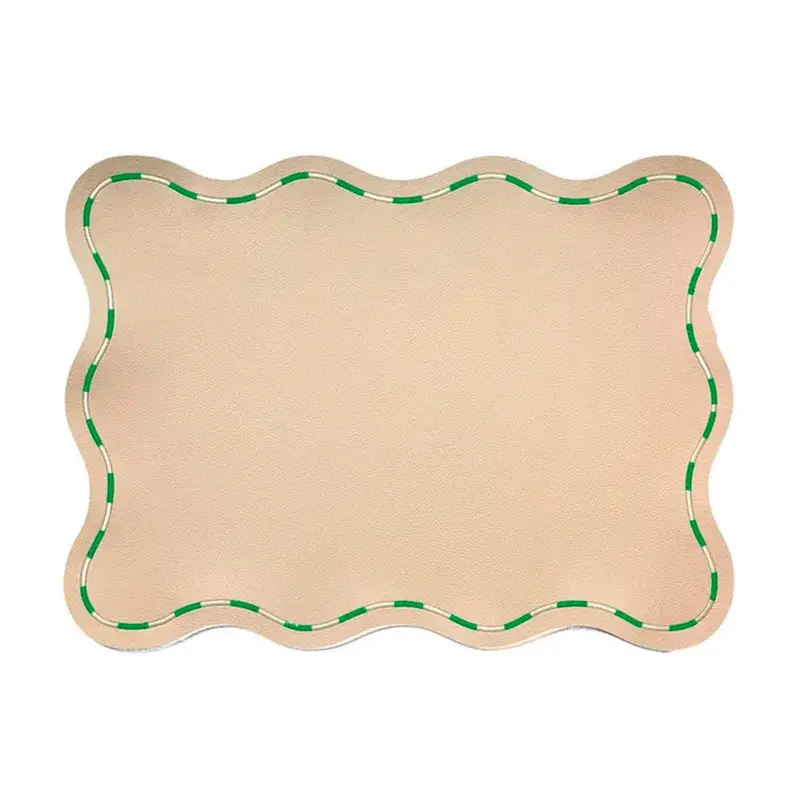 Individual Beige con Bordes Ondulados Verde